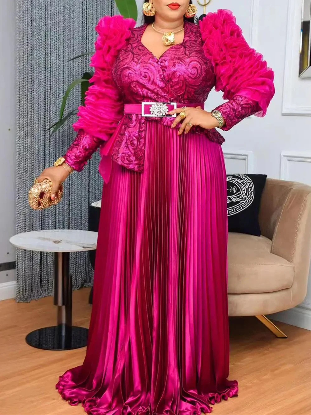 

African Dresses For Women Luxury Sequin Long Sleeve Maxi Dress Plus Size Maxi Robes Birthday Party Evening Gown Africa Clothing