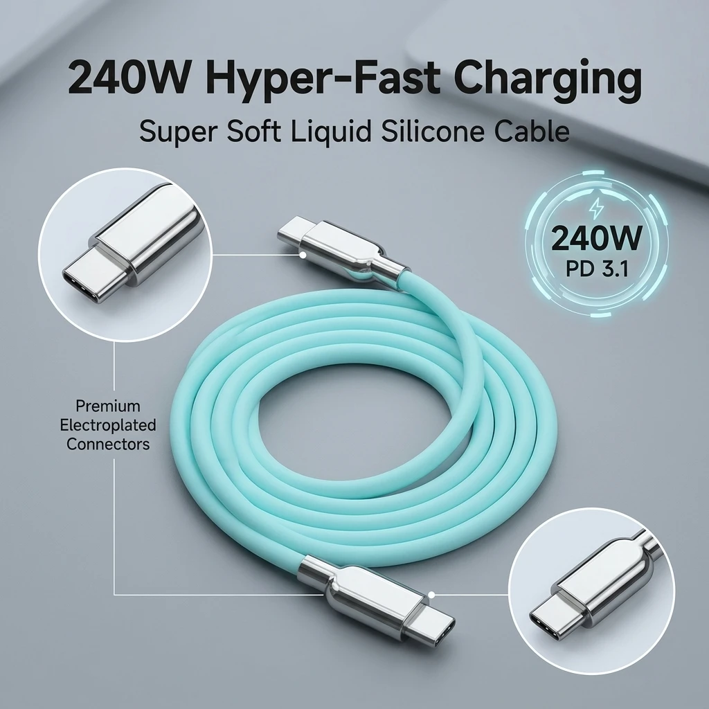 240W PD Type C to Type C Cable Super Soft Liquid Silicone USB C Fast Charger Cord For iPhone 17 16 15 Pro Max MacBook Samsung