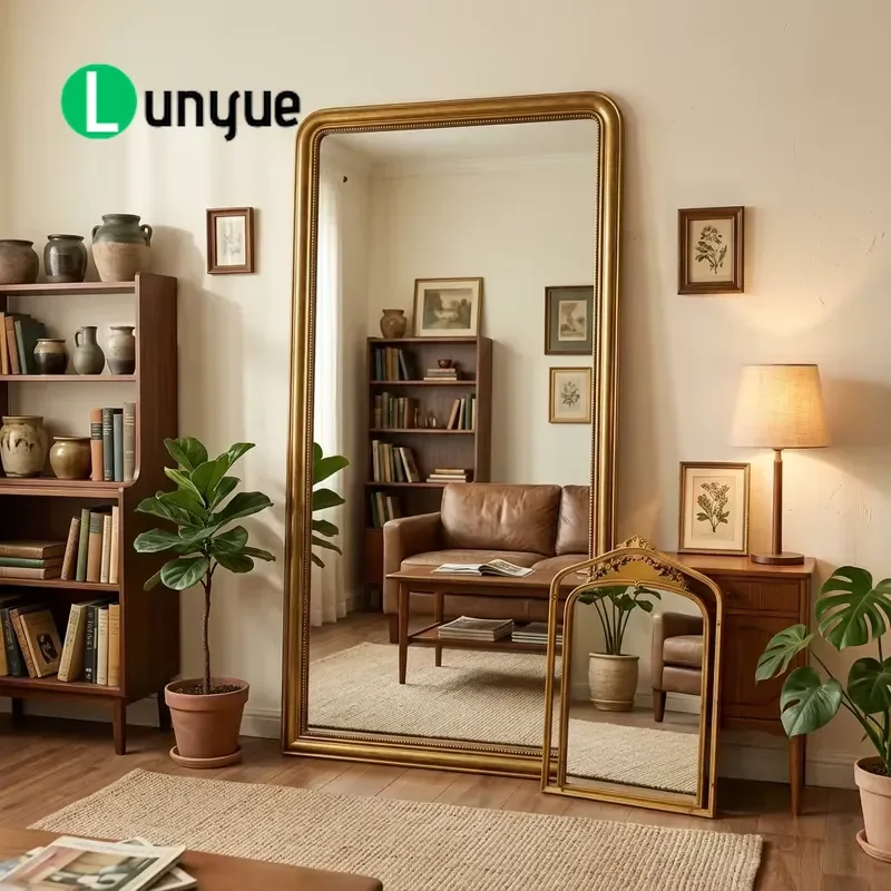 180cm Handmade Wooden Art Deco Full Length Floor to Ceiling Mirror Antique Gold Frame Delicate Decoration Large Wall Mirror
