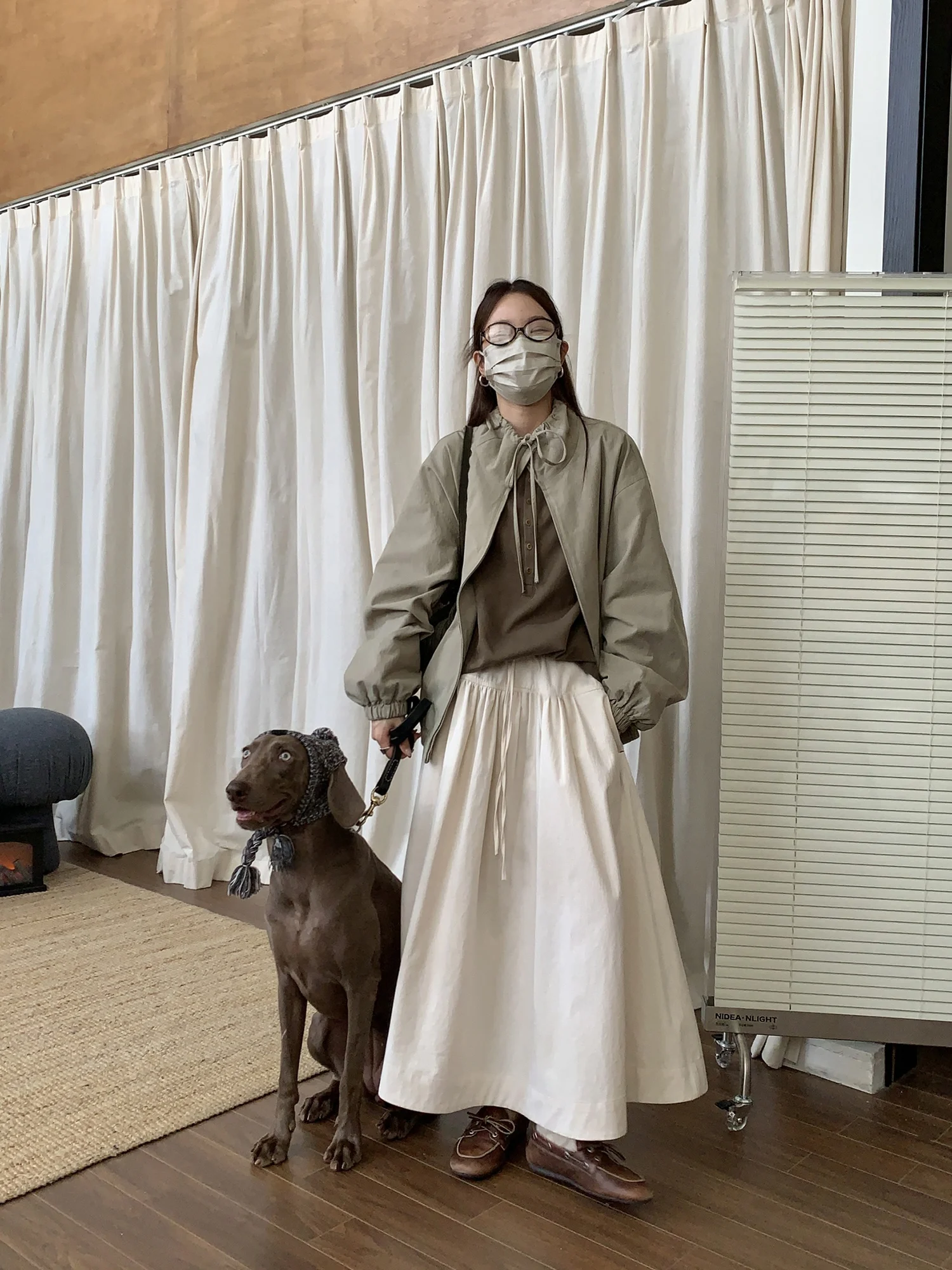 

NIZONDAYS Simple Daily Loose Design Dstring Stand Collar ort Jaet Women's Top Cotton Blend Fabric Long Sve