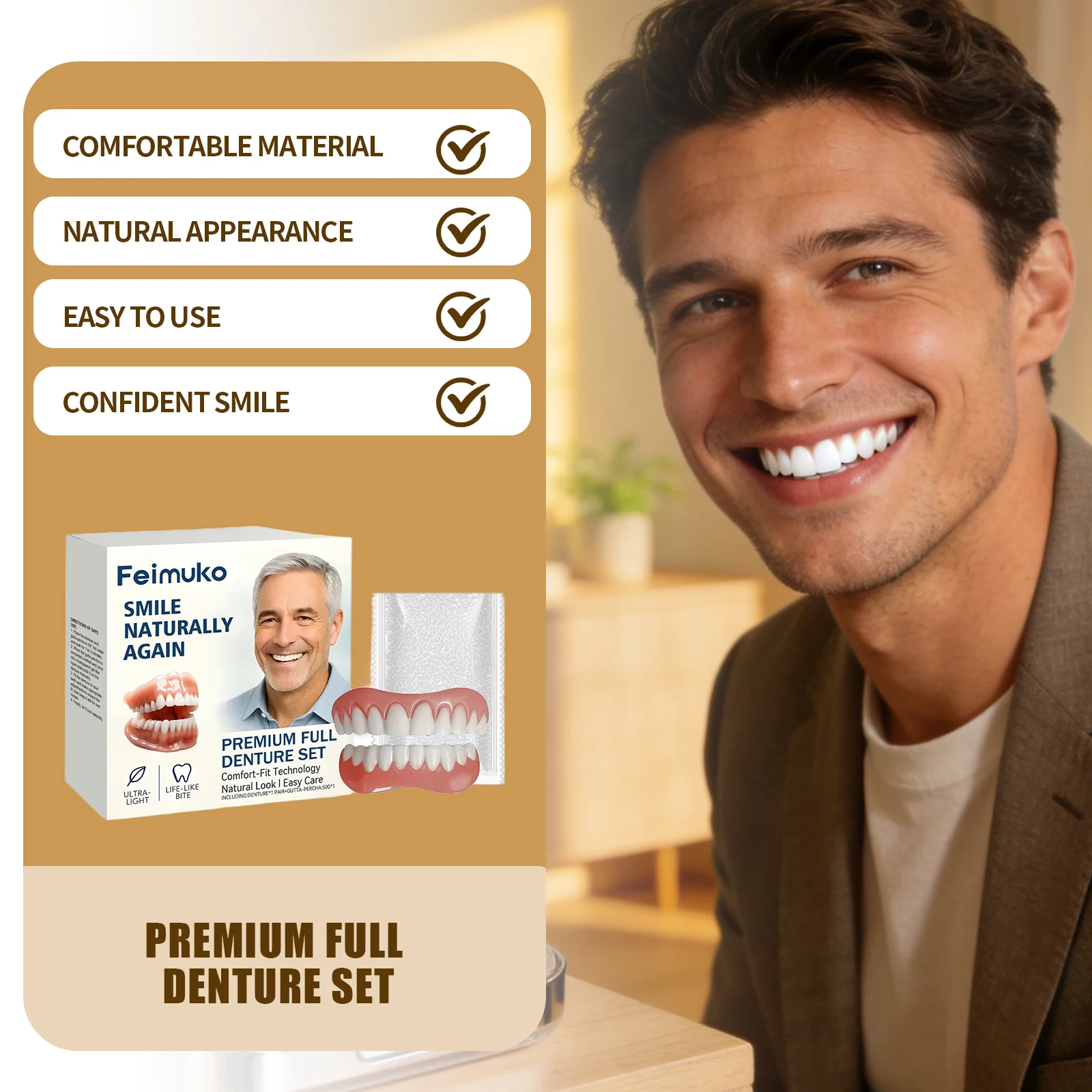 Temporary Denture Silicone Reline Set Cover Missing Broken Tooth Upper And Lower Kit Instant Smile Comfort Fit False Teeth Kit