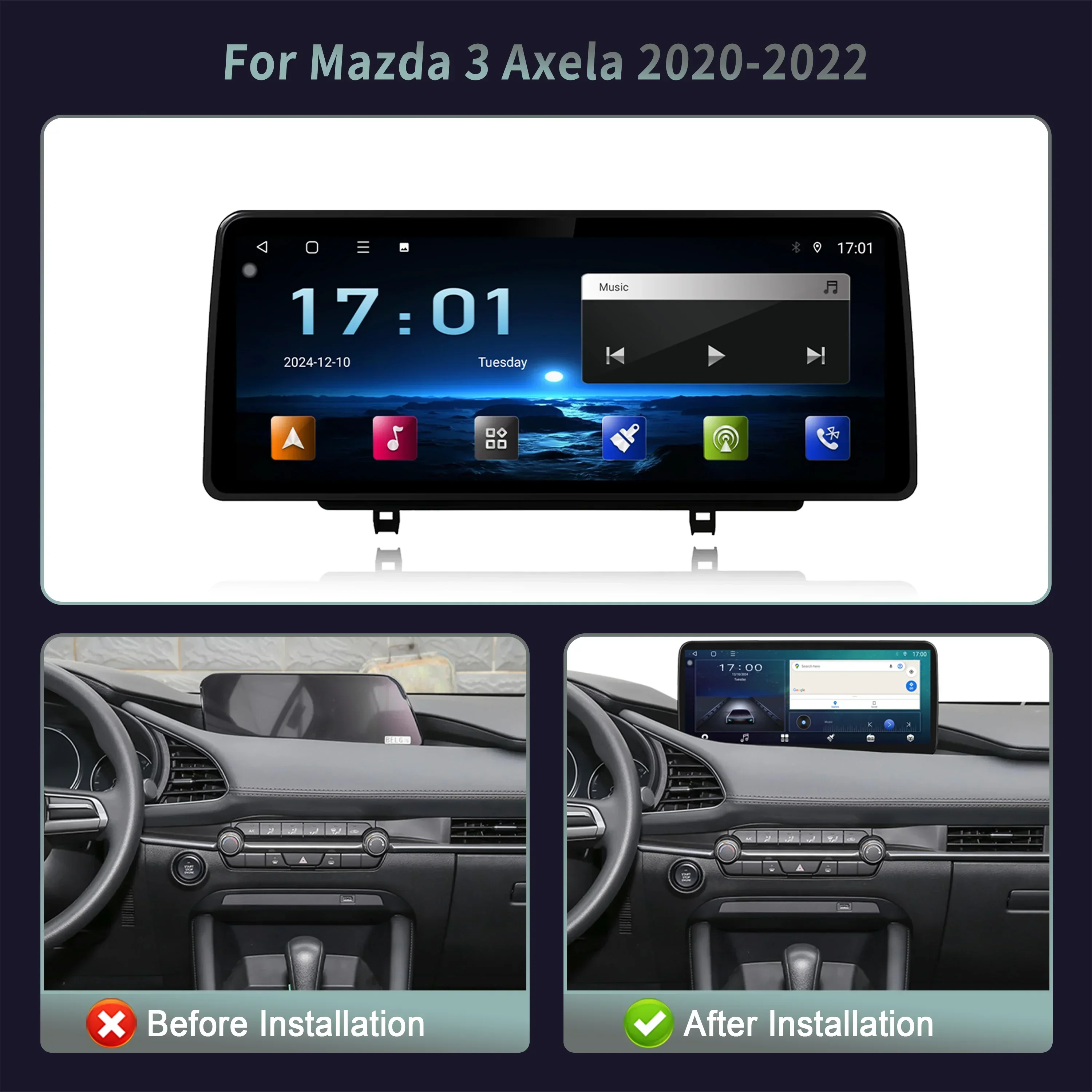 12.3inch Android 15 Car Radio Multimedia 4G GPS For Mazda 3 Axela 2020-2022 Navigation Wireless BT Carplay Touch Screen Stereo