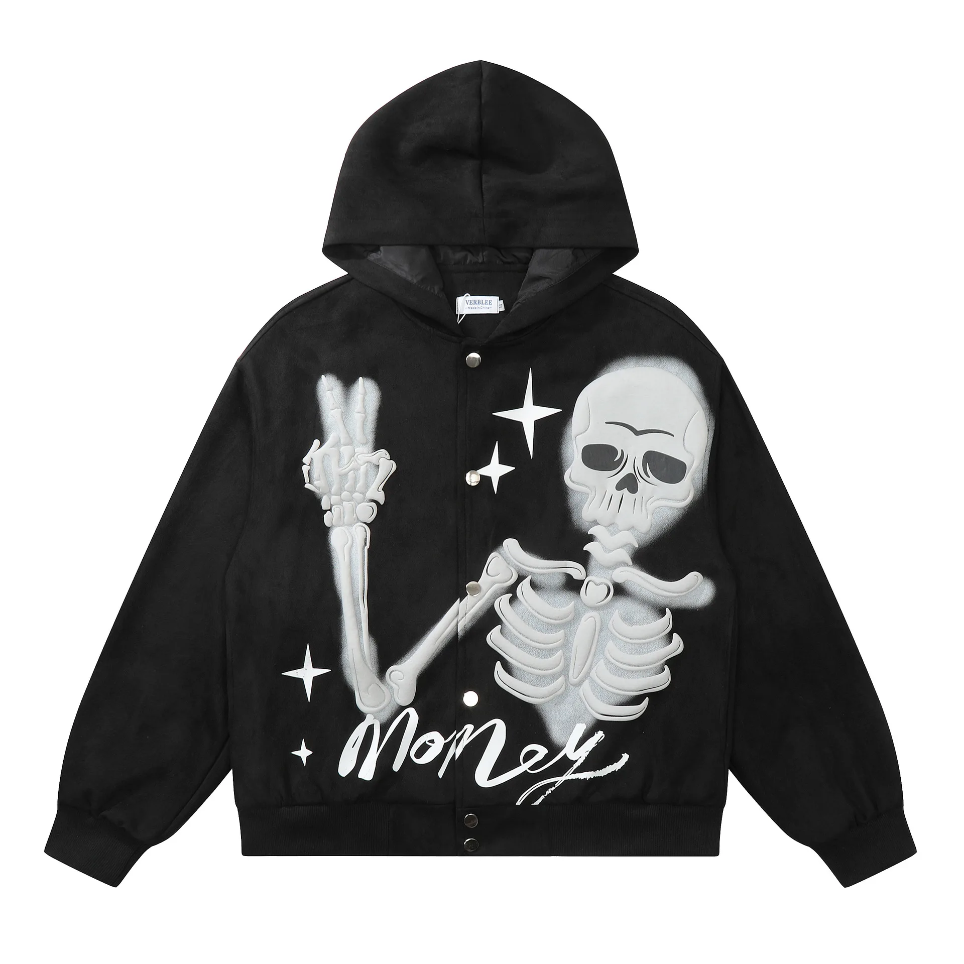 Men's Fashion Oversized Hip Hop Hoodies High Street Skeleton Sweatshirt Hooded Foaming Skull Printed Loose Fit Y2K Outerwear