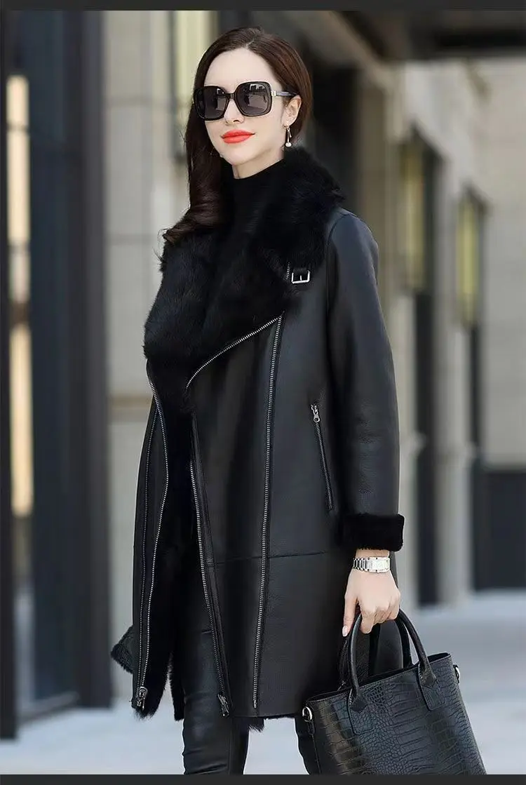 Oversized 6XL Thicken PU Leather Jacket Women's 2026 Winter Warm Faux Mink Fur Coat Female Loose Windproof Parka Long Overcoat