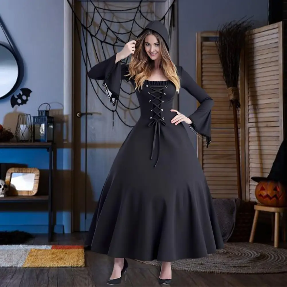 Personal Touch Dress Witch Dress Halloween Costume Hooded Gown for Women Vintage Renaissance Cosplay Outfit for Makeup Parties