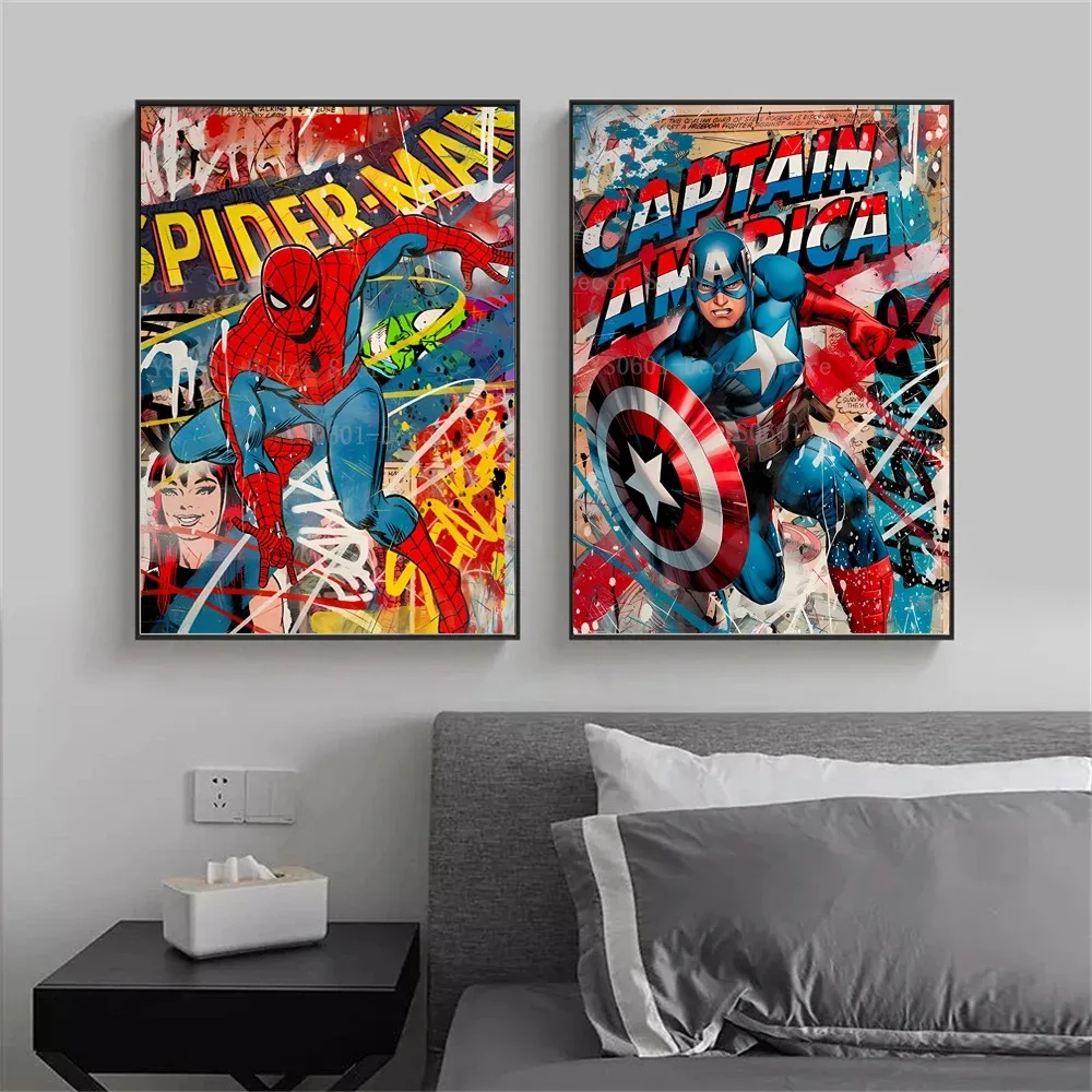 MINISO Marvel Avengers Poster Graffiti Canvas Painting Superhero Wall Art Poster Prints For Nursery Living Room Home Decor