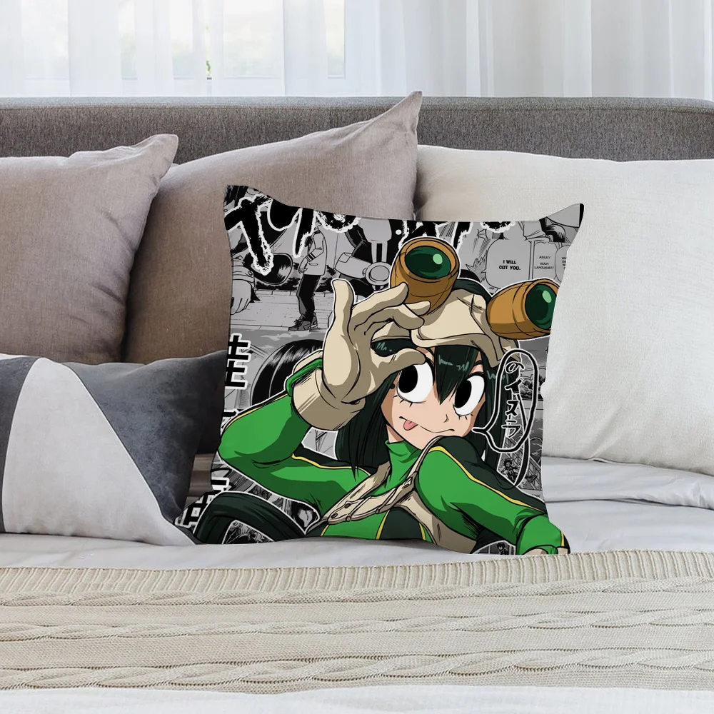 Froppy T-Tsuyu A-Asui Pillow Case Short Plush Pillow Covers Sofa Decorative Gift Home Double-sided Printing Cushion Cover