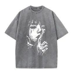 Men Y2K Washed T Shirt Streetwear Graphic Print Harajuku Hip Hop T-Shirt Summer Black Short Sleeve Cotton Loose Tops Tees
