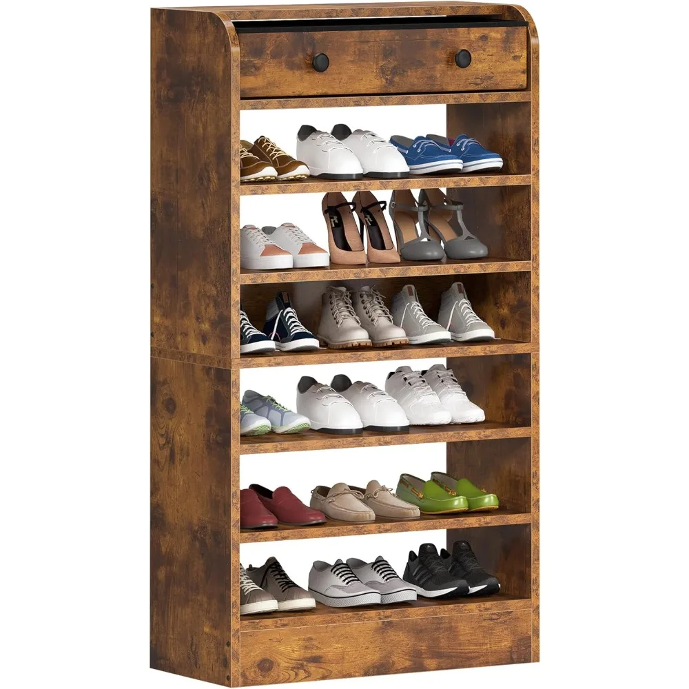 

Vertical Free Standing Shoe Rack with Movable Non-Woven Drawer, Organizer Storage Shelf for Entryway, Hallway, Doorway