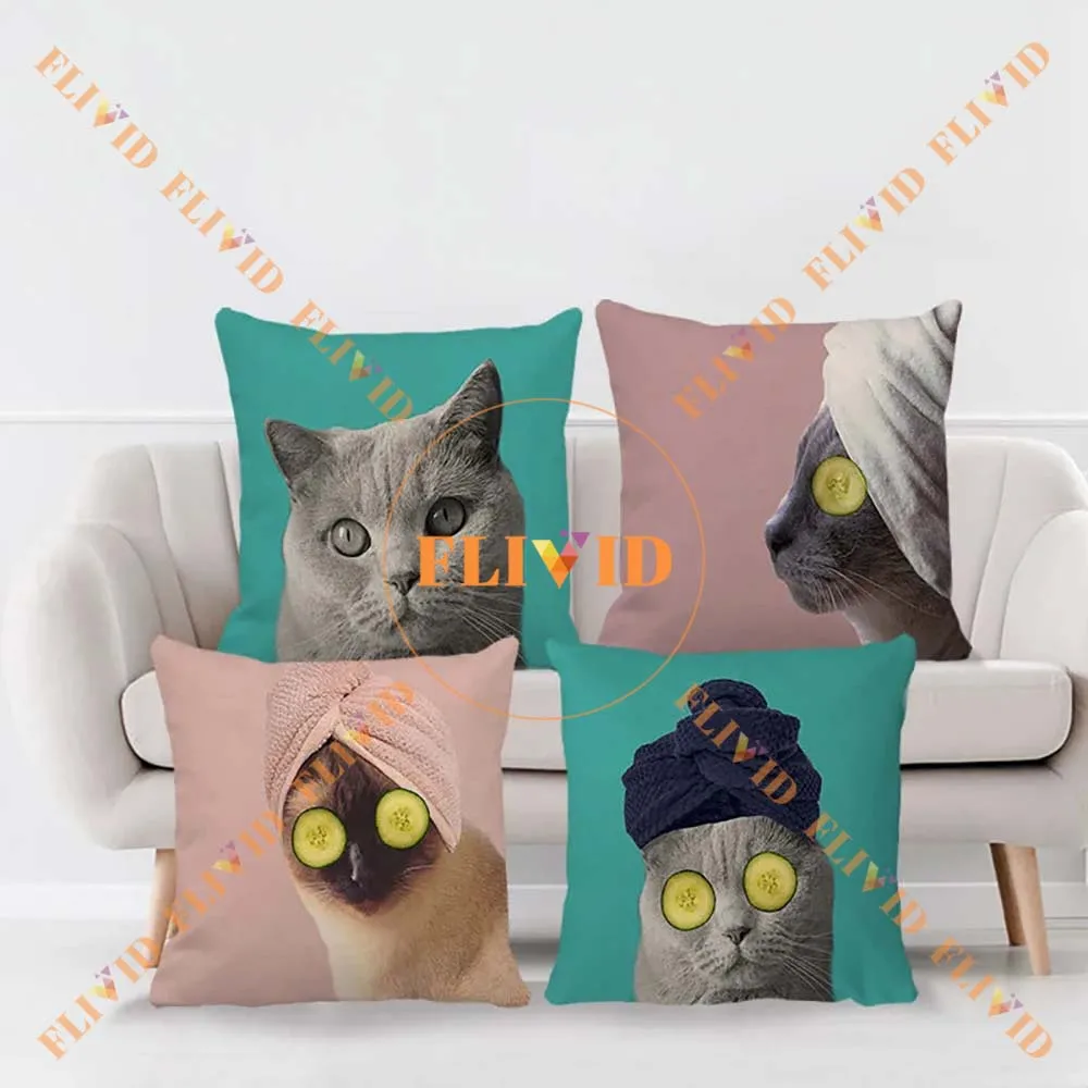 45X45cm Cute Cat Print Pillow for Home Decor, Animals Printed Sofa Cushion, Square Throw Pillows with inner