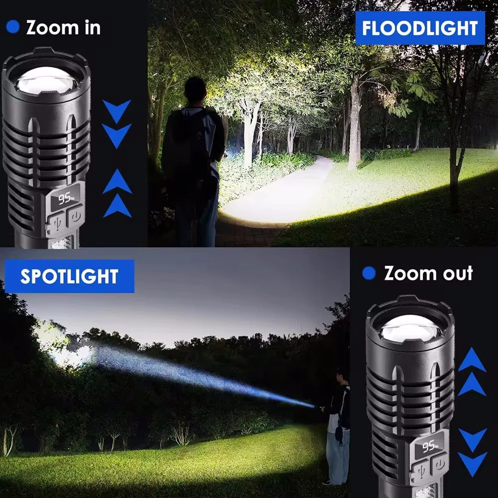 High Power LED Flashlight Built-in Battery Rechargeable LED Flashlights Tactical Torch Light Outdoor Camping Hiking Flashlights