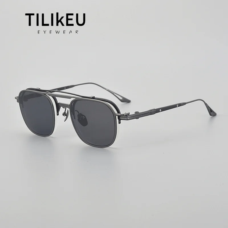 

High-end Luxury Pure Titanium Retro Square Semi-Rimless Magnetic Sunglasses UV400 Men Vintage Pilot Aviator Eyeglasses Eyewear