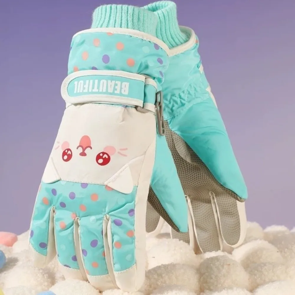 Thermal Cartoon Children Ski Gloves Thicken Full Finger Snowboard Gloves Keep Warm Riding Girls Skiing Gloves Camping