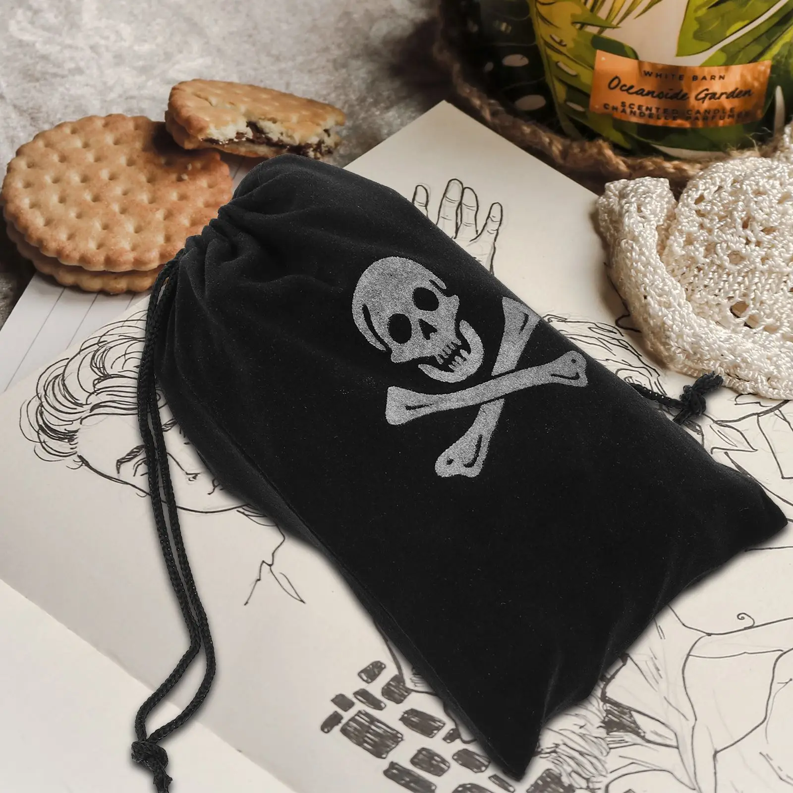 10 Pcs Candy Bags Pirate Drawstring Fashion Halloween Pirate Pouch Gold Prop Child Halloween Skull Pouch Storage Bag