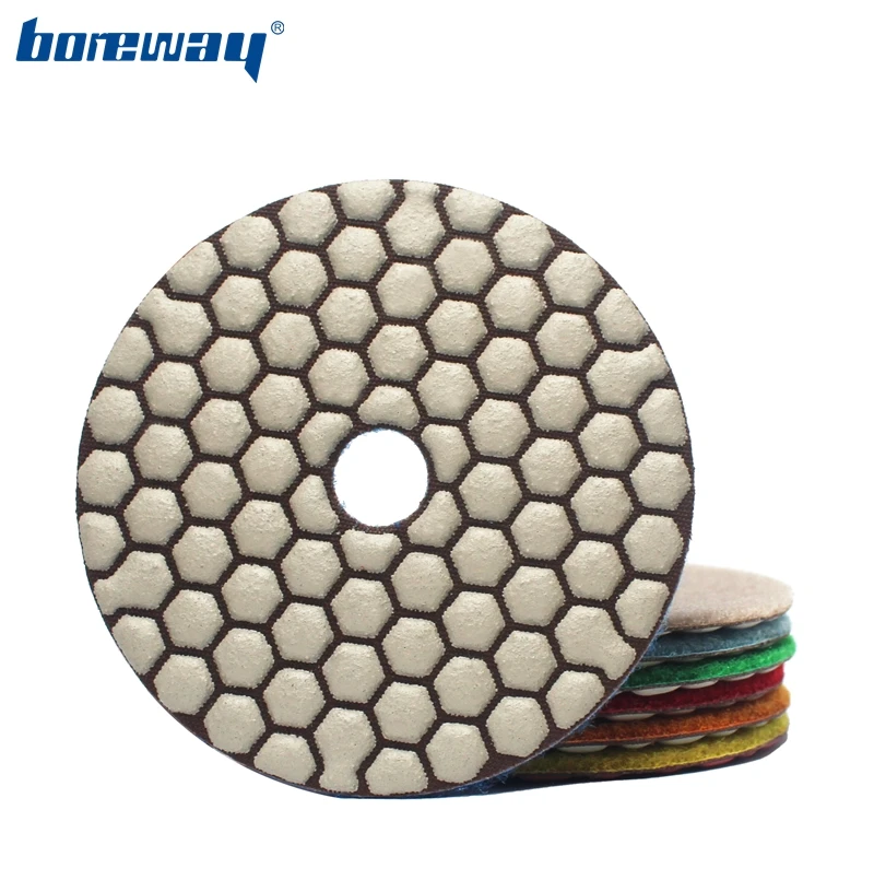 

Boreway 7PCS 4''100mm Resin Bond Hexagon Diamond Dry Polishing Pads Flexible Sanding Disc For Granite Marble Artificial Stone