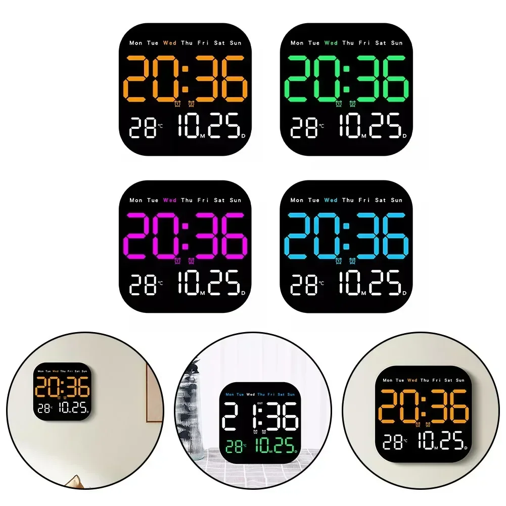 LED Large Digital Wall Clock Powered TEMP Humidity Week Auto Dimmer Remote Control Temperature Date Week Display Adjust