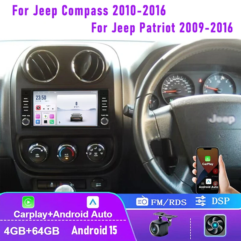 

7" 4+64GB For Jeep Compass 2010-2016 / Patriot 2009-2016 Car Radio Wireless Carplay 2DIN Head Unit FM BT Plug & Play