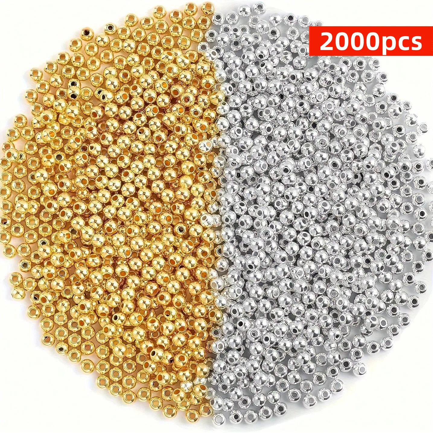 4mm 2000pcs Golden Silvery Small Round Beads, Simple and Practical Loose Beads, Used for DIY Bead Decoration Production