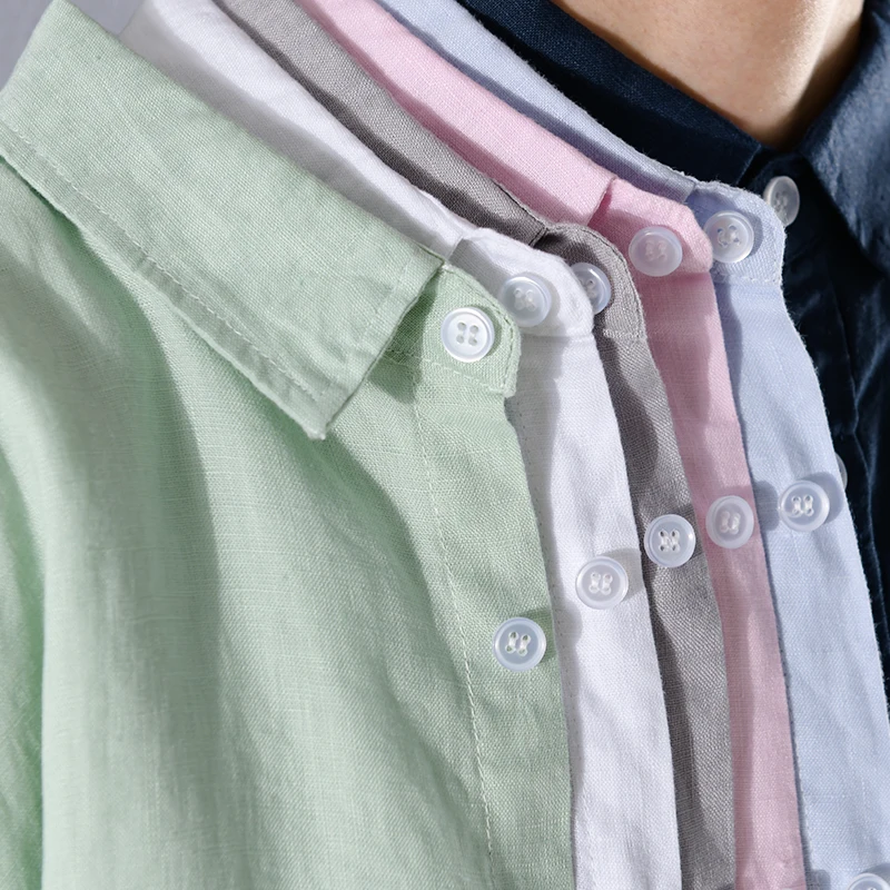 Designer Italy Short-sleeved Casual Pure Linen Brand Shirts For Men Fashion 6 Color Tops Clothing Camisa Masculina Drop Shipping