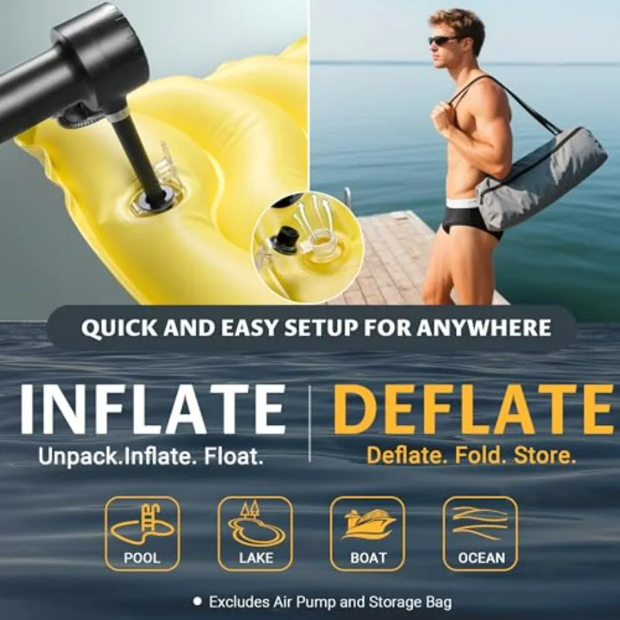 Inflatable Floating Mat for Pool Beach Lake River Ocean Use, PVC Material, Blue, Non-Slip Wave Pattern and Dual Headrest