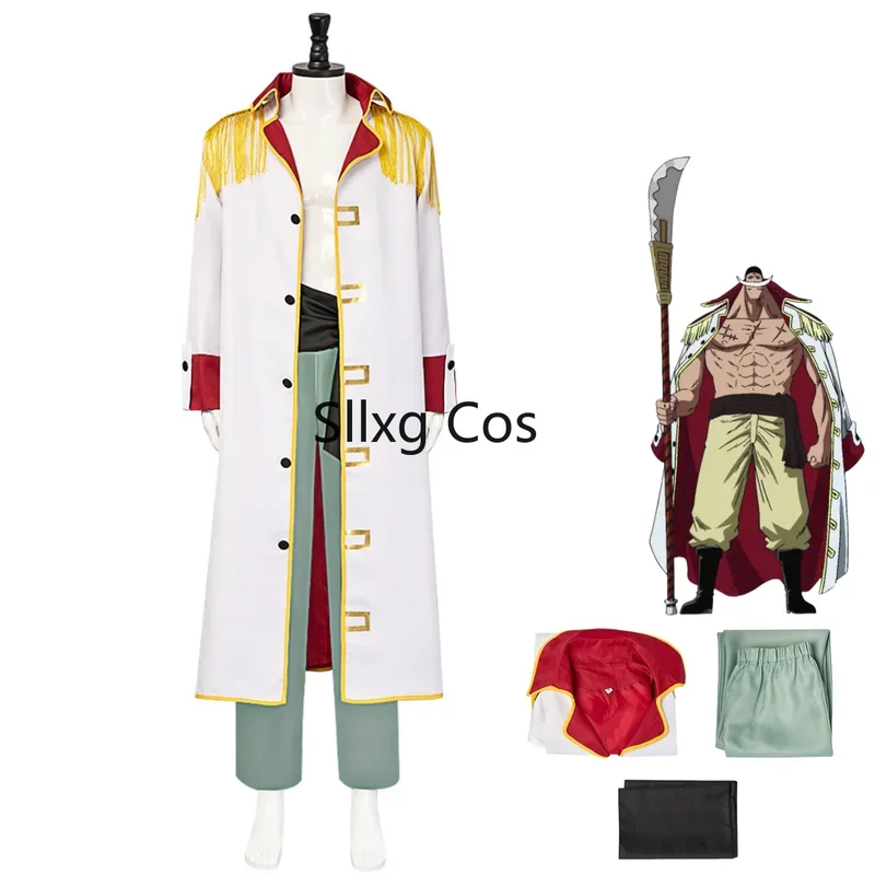 FC6Anime Edward Newgate Cosplay Costume Whitebeard Pirates Shock Fruit White Military Uniform Cloak Coat Uniform Man Carniv@FC8！