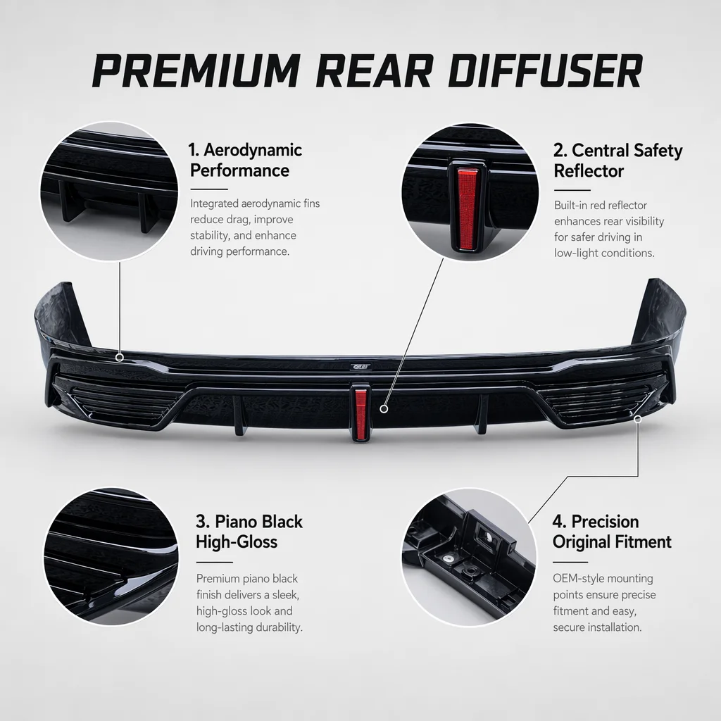 900 Rear Lip PP Material Vacuum Formed Rear Diffuser with LED Pilot Brake Light Bumper Guard Modification Parts