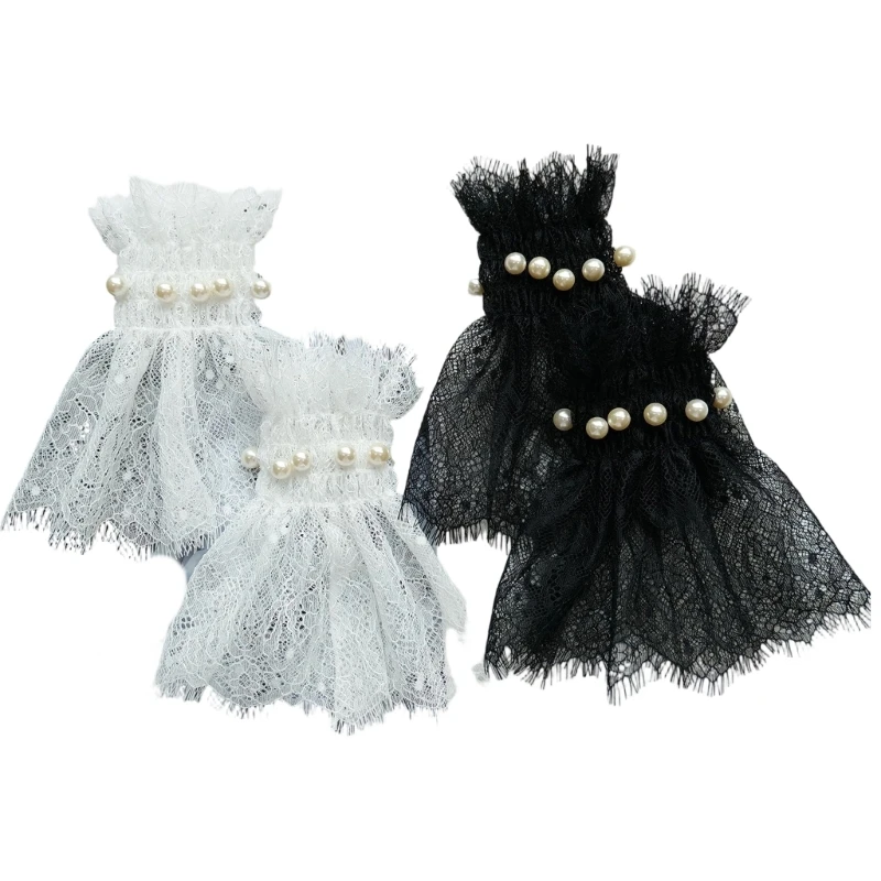 573B Pearls Decors Lace Sleeves Wrist Cuffs Arm Covers For Women Girl Daily Outfit For Nails Photography Accessories Wrist