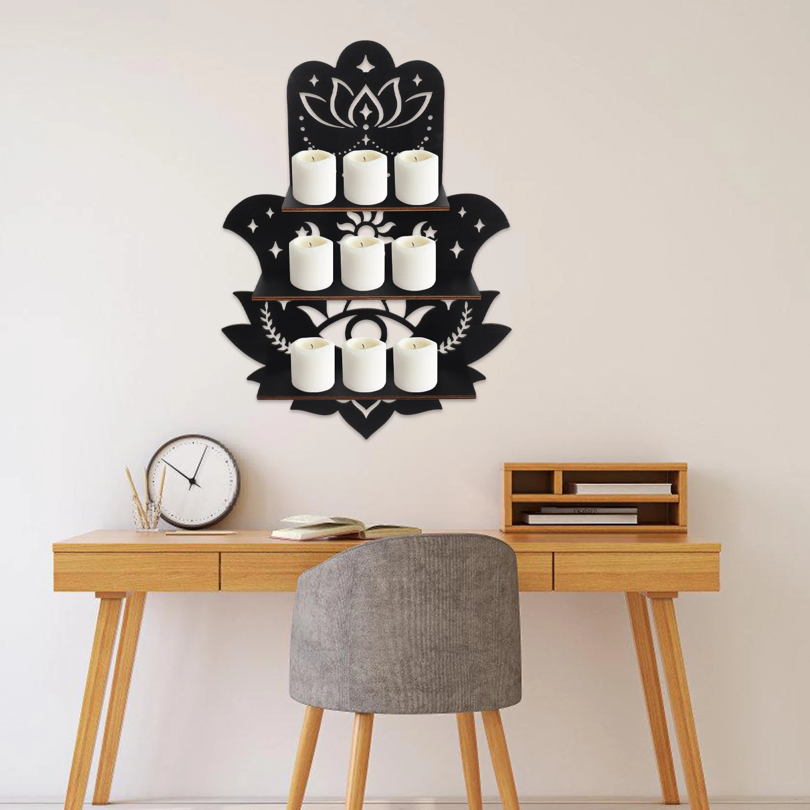 

Floating Wall Shelf Wall-mounted Storage Rack Shelves Bohemia Black Wood Racking