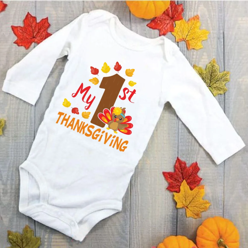 Mein 1. Thanksgiving Cartoon Truthahn Baby Bodysuit lässig Langarm fallen Säugling Bodysuit Kleinkind & Kleinkind Jungen Mädchen Overall