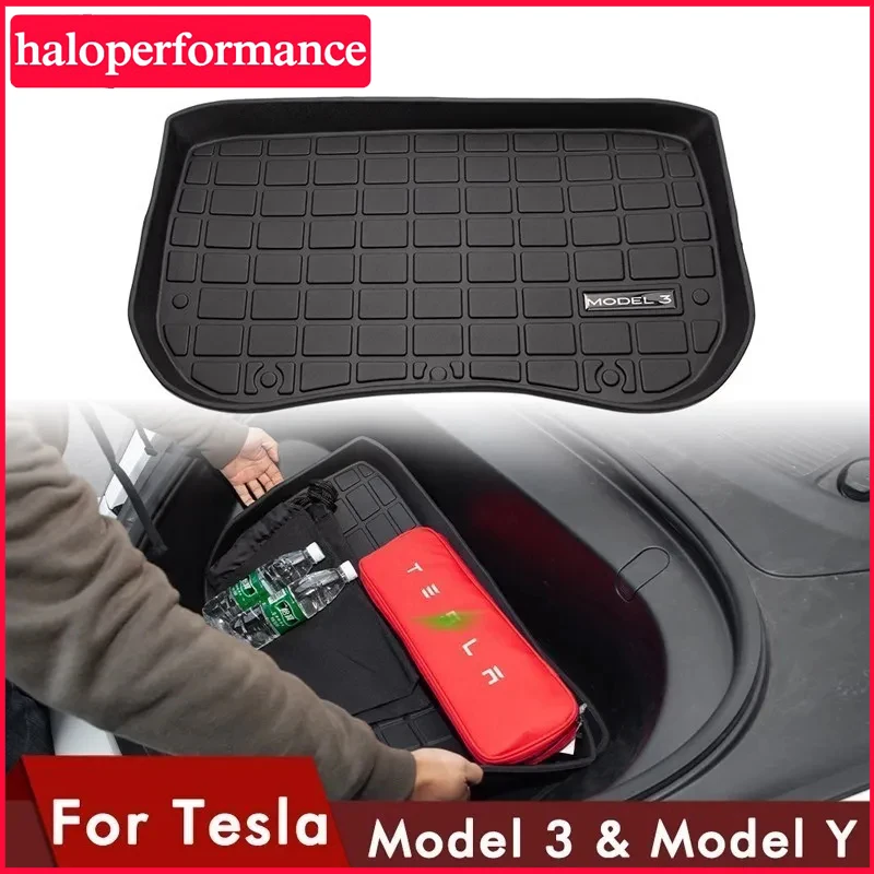 

For Tesla Model 3 Y 2020-2023 Front Rear Cargo Mats TPE Waterproof Wearable Cargo Tray Storage Pads Trunk Mat