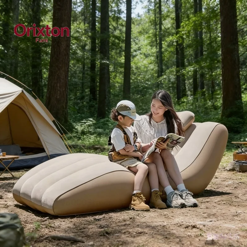 Outdoor Portable Self Inflating Lounge Chair - Waterproof Camping Lazy Sofa with Pillow and Handle, Suitable for Beach and Lawn