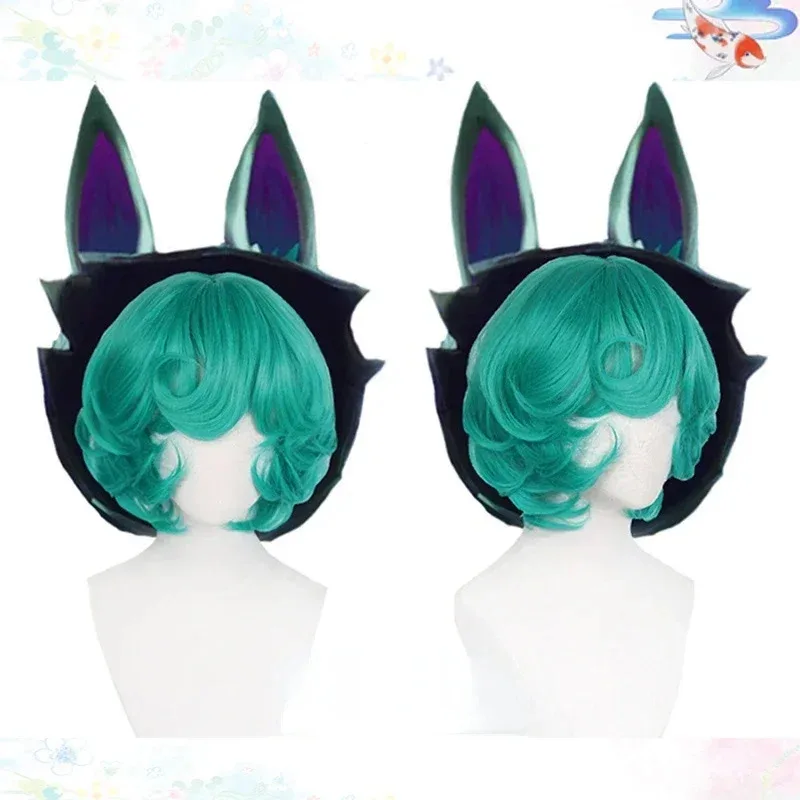 شعر مستعار LOL Dark Templar Vix التنكري مع شعر أخضر مجعد وشعر قصير. مناسبة لحفلات الهالوين وعيد الميلاد. #3