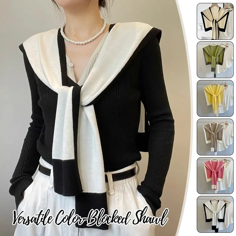 

Trendy Knitted Scarf Color-Blocked Shawl Women Spring Autumn Knitted Shawl Neck And Shoulder Scarf Faionable Sweater Accessories
