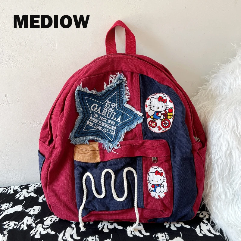 

MEDIOW Preppy Style Backpacks For Women Luxury Designer Handbag Purse 2023 New In Canvas Letters Cartoon Large Capacity Shoulder