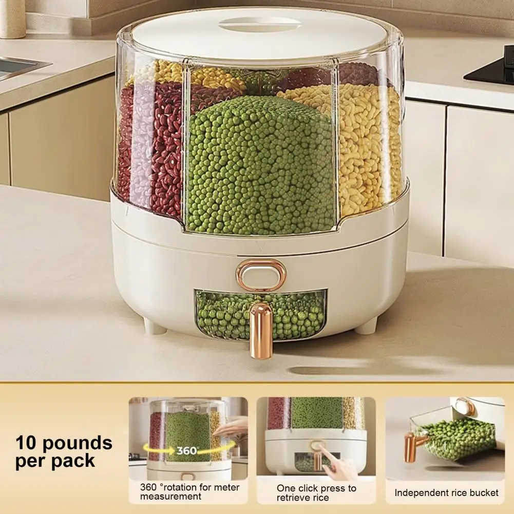 Grain Storage Box 360-degree Rotating Cereal Dispenser with Lid Capacity Grain Storage Organizer Multiple for Kitchen