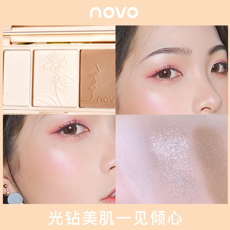 Face Contour Palette Shading Powder Makeup 3 Colors Long Lasting Soft Touch Highlights Nose Shadow Face Bronzer Cosmetics