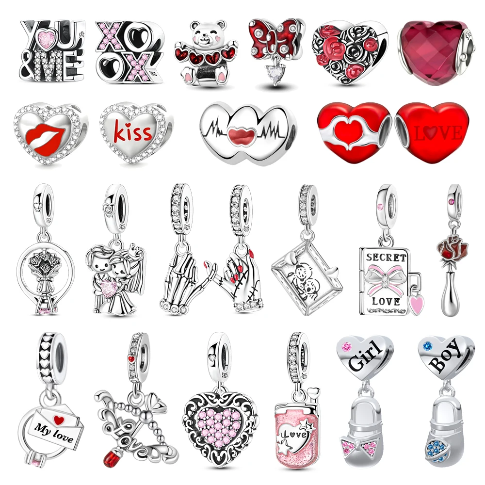 Romantic 925 Sterling Silver I Love You Holding Hands Photo Cupid's Arrow Charm Fit DIY Bracelet Necklace Wedding Party Jewelry