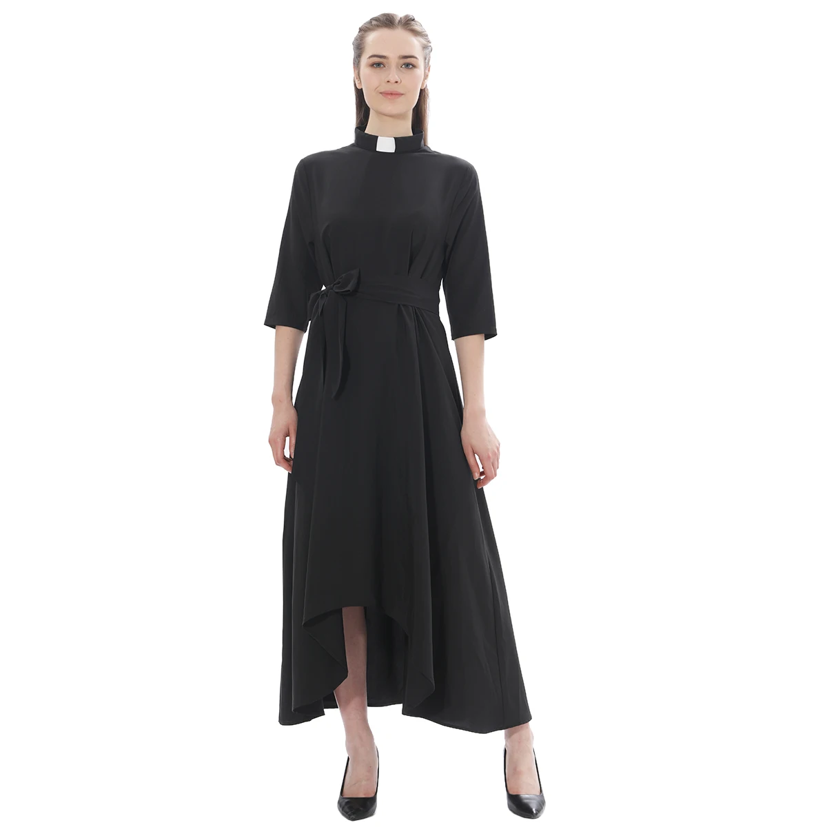 Clergy Dress for Women Minister Nun Costume Catholic Church Female Priest Tab Collar Maxi Dresses