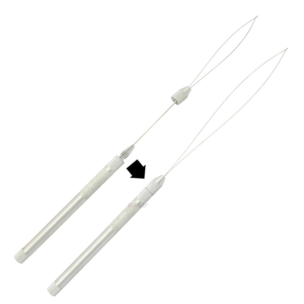 خطاف خيط الألومنيوم مع حلقة إبرة لوصلات الشعر الدائري الصغير الخرز تهوية الشب سحب إبرة تصفيف الشعر أداة