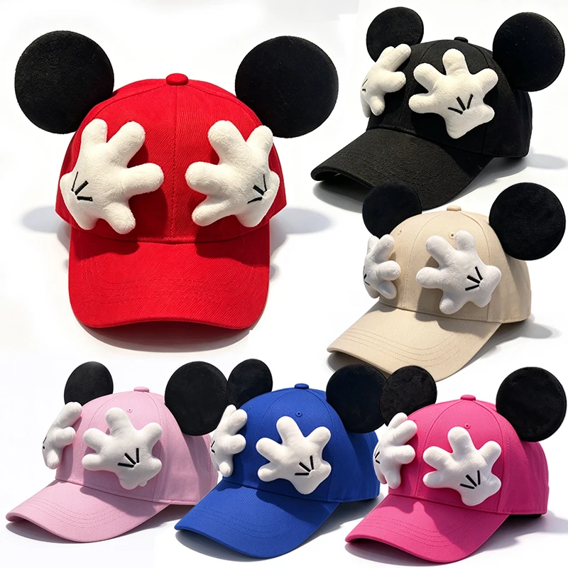 Cute Cartoon Mouse Ears Baseball Cap Adjustable Velcro Strap Hat Sports Travel Sun Cap for Teens Adults Couple Family Matching