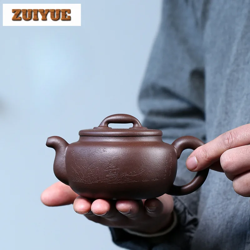 

320 мл классический Исин фиолетовый глиняный чайник мастер ручной работы резной горшок необработанная руда фиолетовый грязевой чайник китайский чайный сервиз Zisha аксессуары