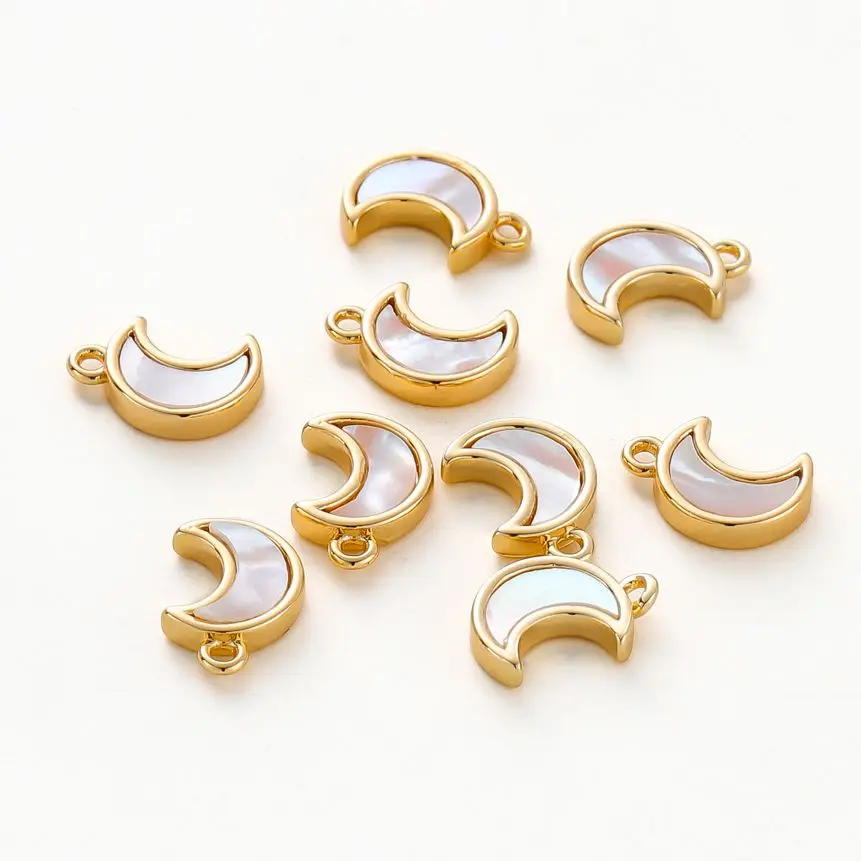 2pcs/lot 18K Gold Color Plated Shell Moon Shape Pendants With Hole Bracelet Pendants For DIY Women Jewelry Making Findings