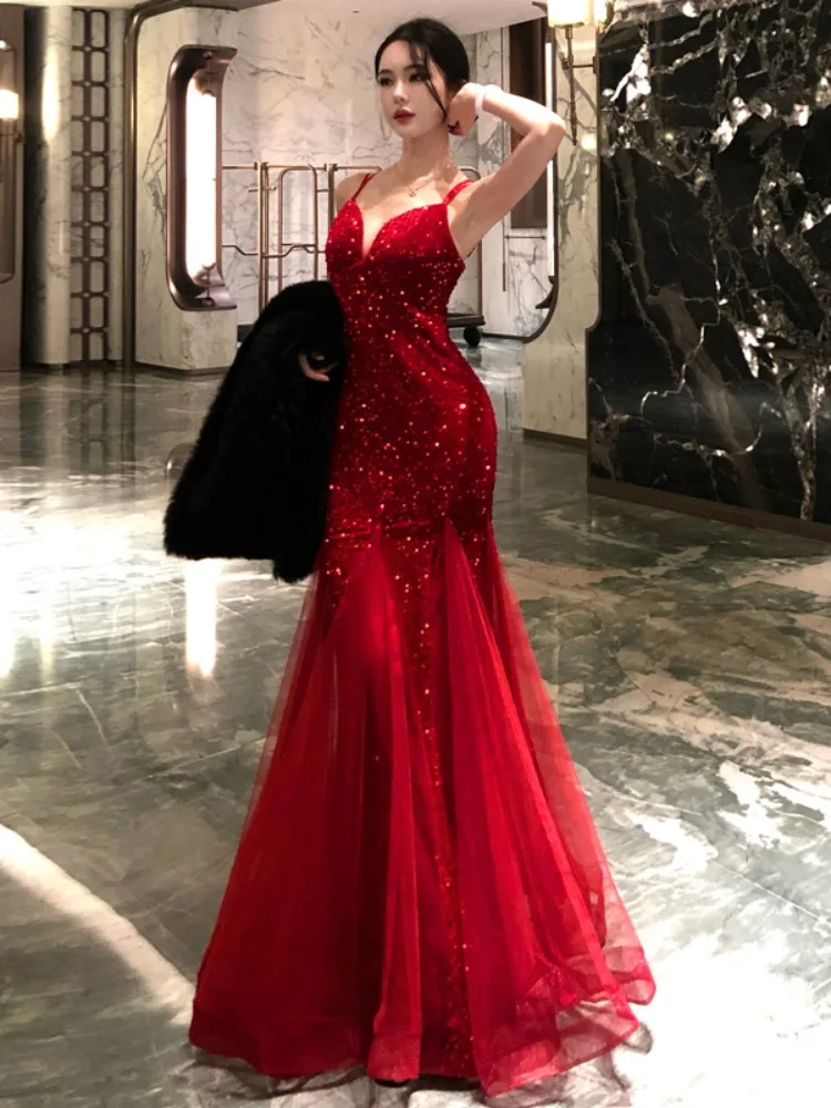 

Ele V-Ne платье на бретельках, женское высококачественное вечернее платье с поясом, длинные юбки, роскошные тяжелые украшения