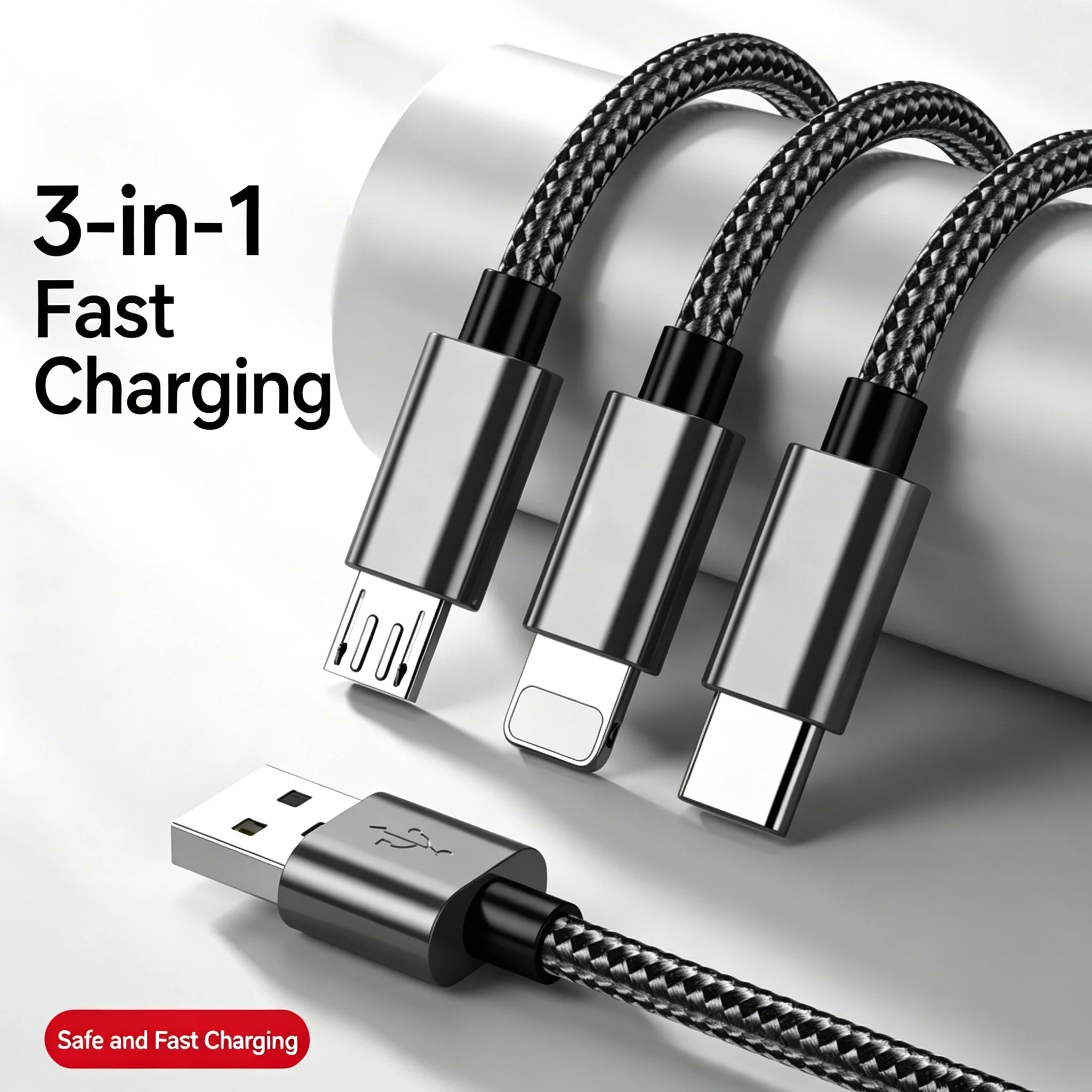 3in1USB Type-C Fast Phone Charging Cable For iPhone Samsung Xiaomi Redmi Huawei OnePlus vivo oppo realme Moto ROG Micro USB Wire