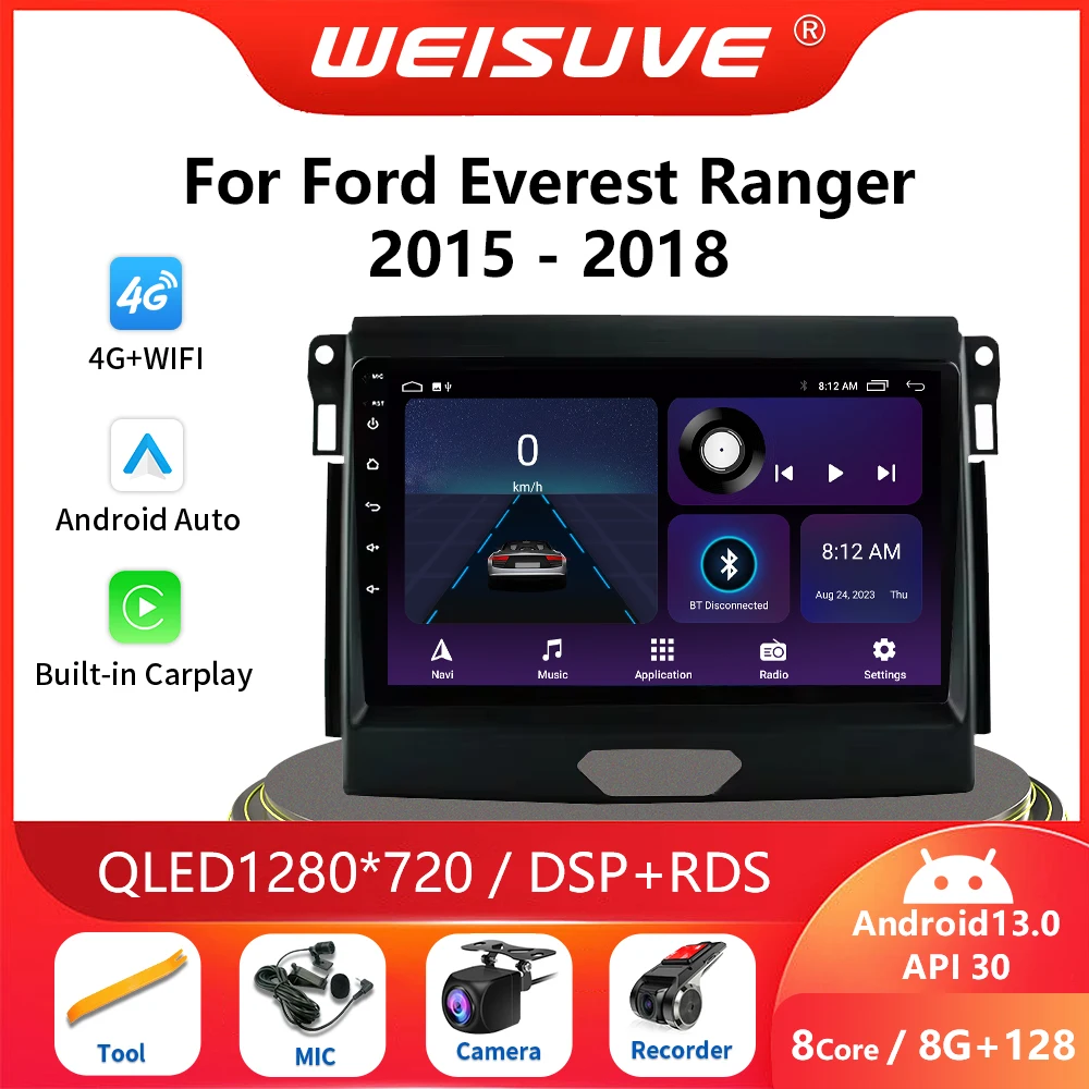 

2 Din Android 13 Car Radio Multimedia Video Player For Ford Everest Ranger 2015-2018 GPS Navigation Carplay Autoradio Stereo DVD