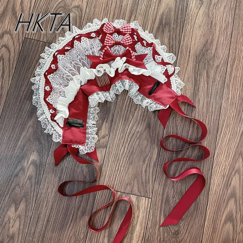Kawaii Ästhetische Handgemachte Hut Frauen Lolita Mädchen Farbe Passenden Süße Rote Schleife Flachen Hut Sommer Neue Lolita Cos Haar Zubehör