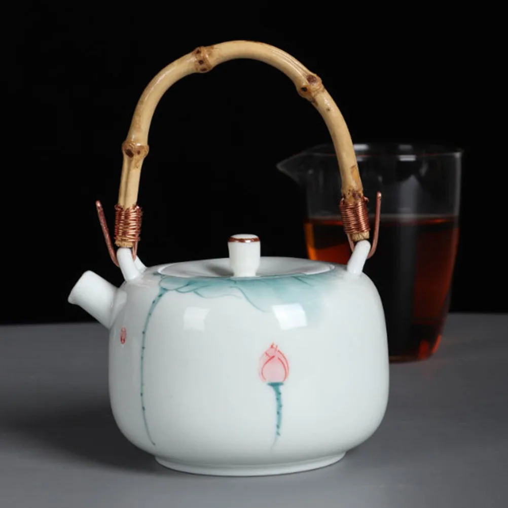 

Ceramic Teapot Bamboo H Painted Lotus Smooth Surface Easy Clean Kitchen Bar Use Guest Impression Craftsmanship