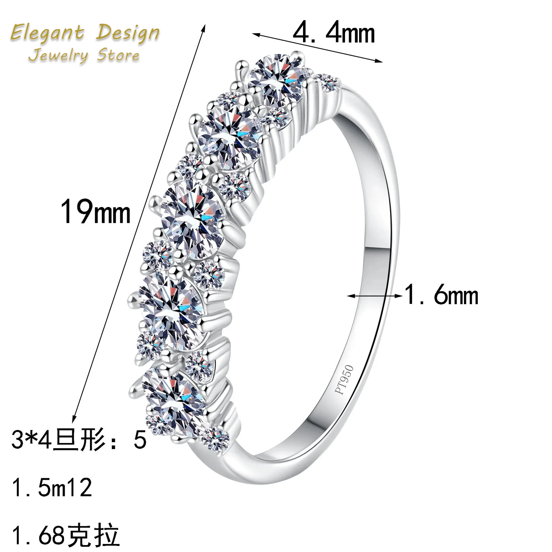 

Luxury Platinum Pt950 Diamond Band 1.68 Ct Full Moissanite Female Egg Shaped Ring Exquisite Daily Luxury Versatile Holiday Gift