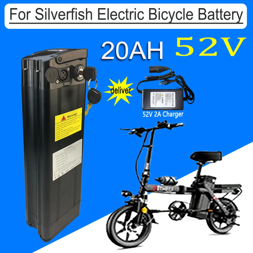 For Silver Fish 52V 20Ah Li-ion Battery Pack 18650 Style Battery with Aluminum Case Anti-theft Lock+charger