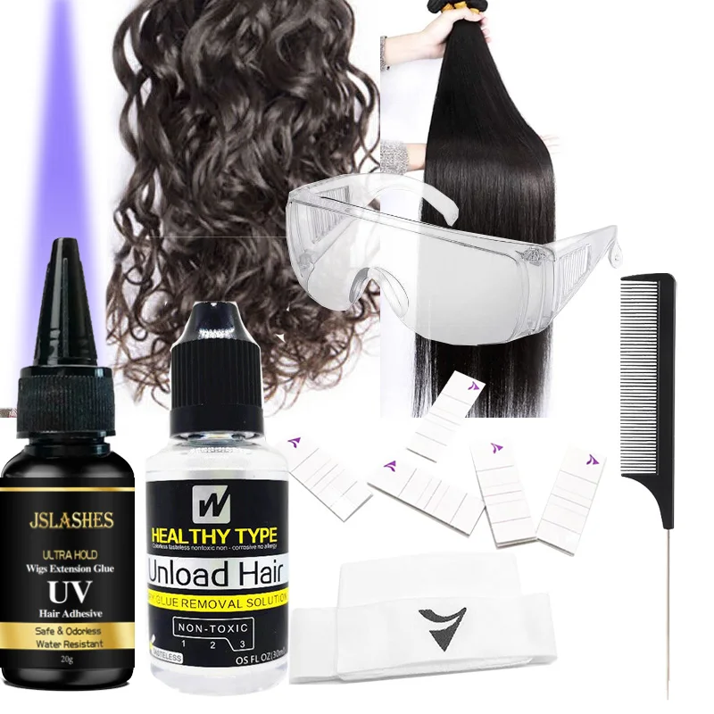

6pcs UV Kit Wigs Uv Glue Hair Extension Kit Tape hair extension UV Light Gel LED Technology glue Tape Uv Glue Remover Uv Glasses